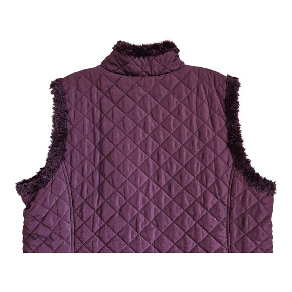 DENIM & CO Women's XL Quilted Reversible Vest Faux Fur Plum Full Zip Puffer 46" - Picture 5 of 9
